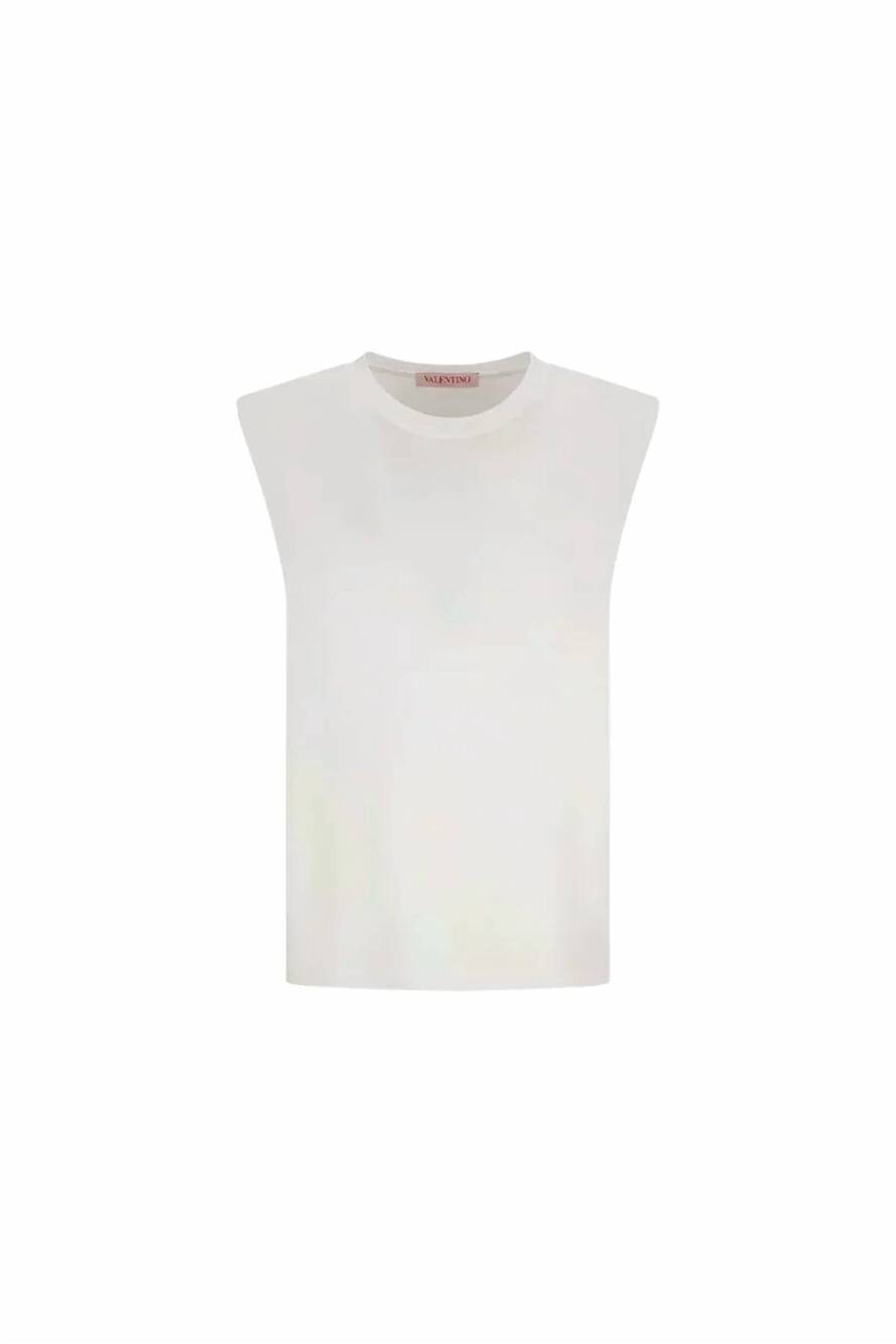 NEW VALENTINO GARAVANI women's padded-shoulder cotton top in bianco
